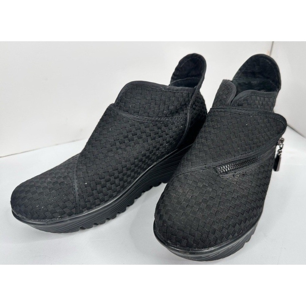 Bernie Mev Zig Zag Woven Elastic Ankle Boots Size 39 (US 8) Comfort Platform Zip